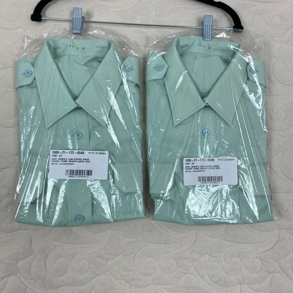 Cadet Military Utility Shirt Womens Long Sleeve Green 2 LOT NEW Size 24M-32
